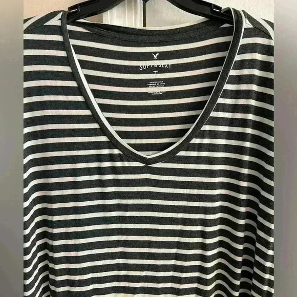 American eagle soft & sexy v neck striped tunic tee dark grey Medium - Picture 2 of 7